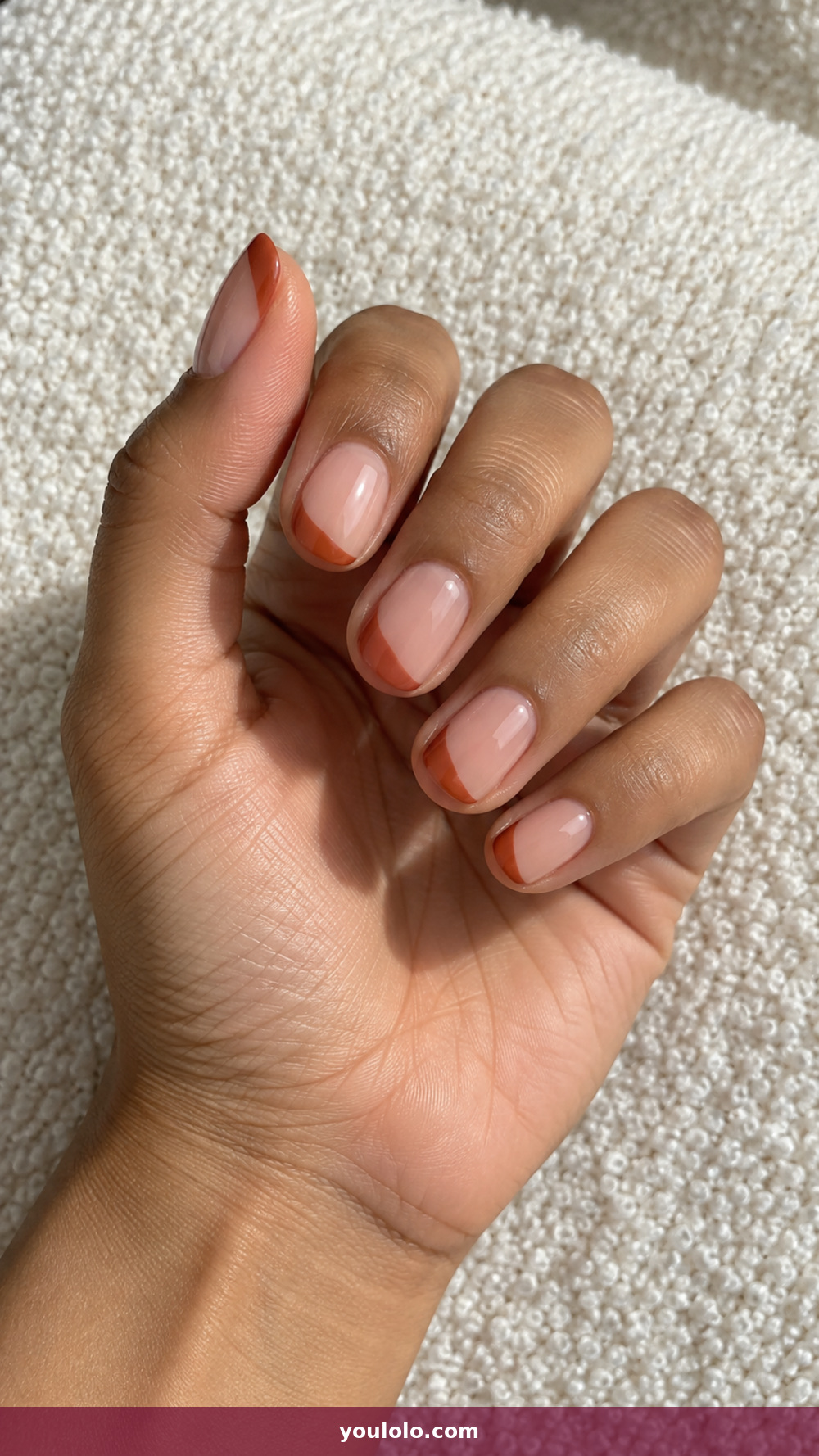 Peach Nails idea 5: Terracotta Side Tips in a realistic fall manicure