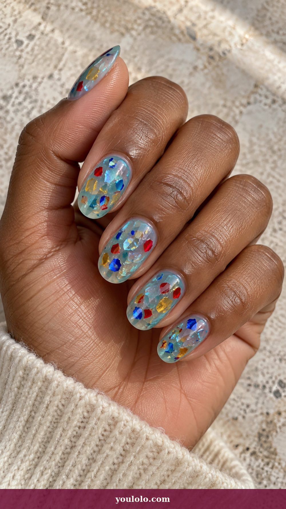 Italy Nails idea 5: Venetian Murano Flecks on a realistic feminine hand