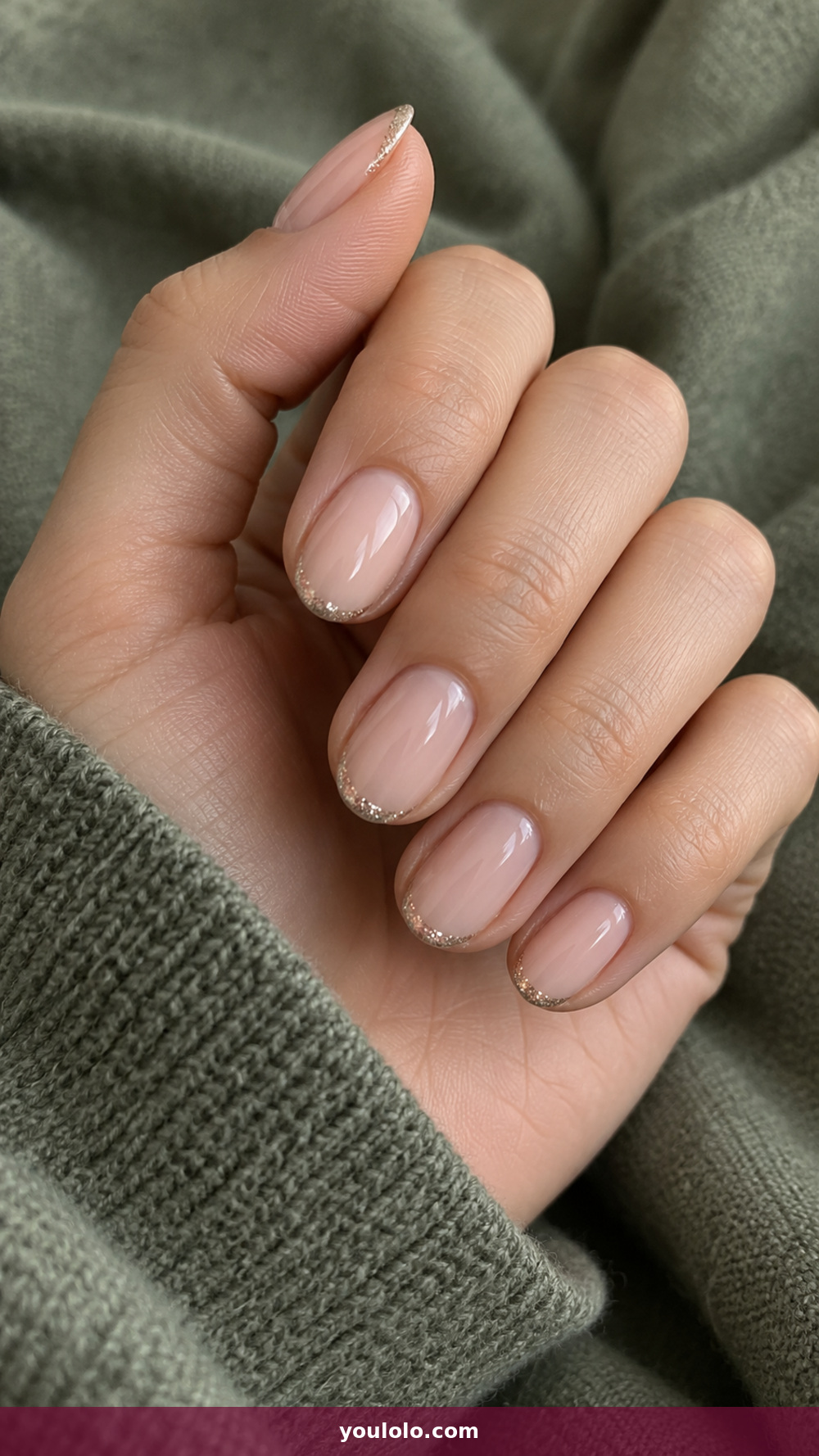 Sparkly Nails idea 6: Champagne Micro-French in a realistic fall manicure