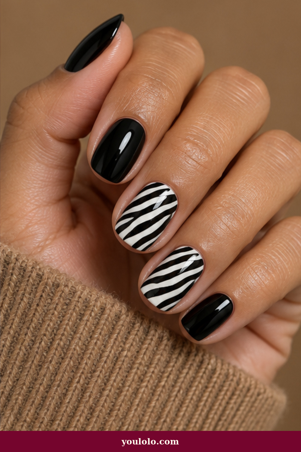 Zebra Print Nails idea 6: Classic Zebra Accent