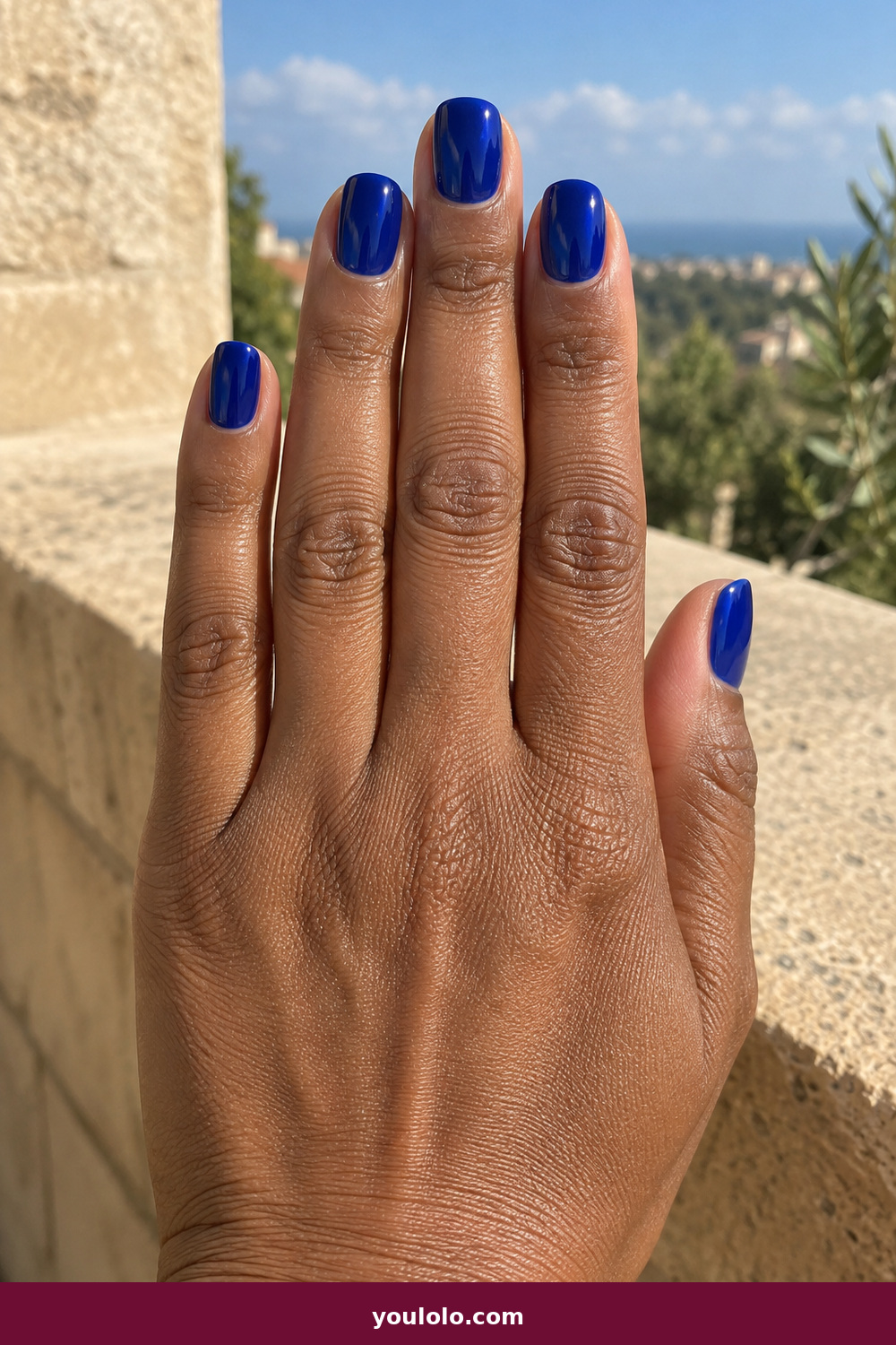 Gel Nails Ideas idea 6: Cobalt Pool, short squoval cobalt blue glass gel with translucent depth