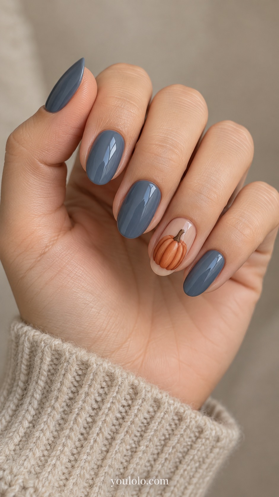 pumpkin nails — Dusty Blue Harvest Pumpkin