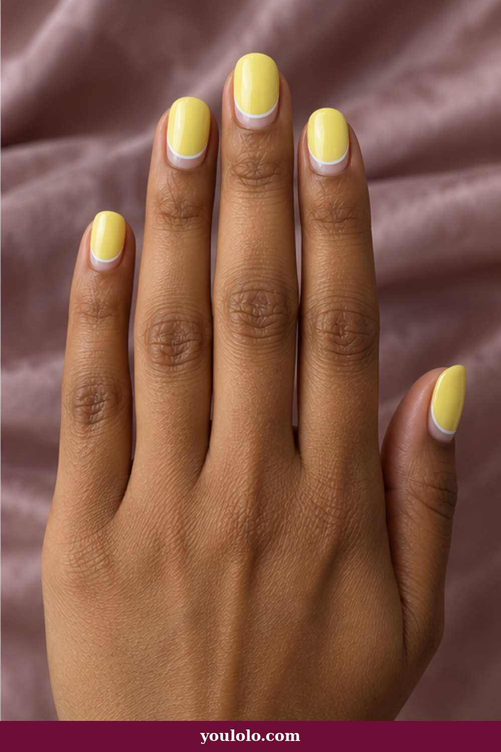 Lemon Nails idea 6: lemon curd yellow nails with cream lunula details