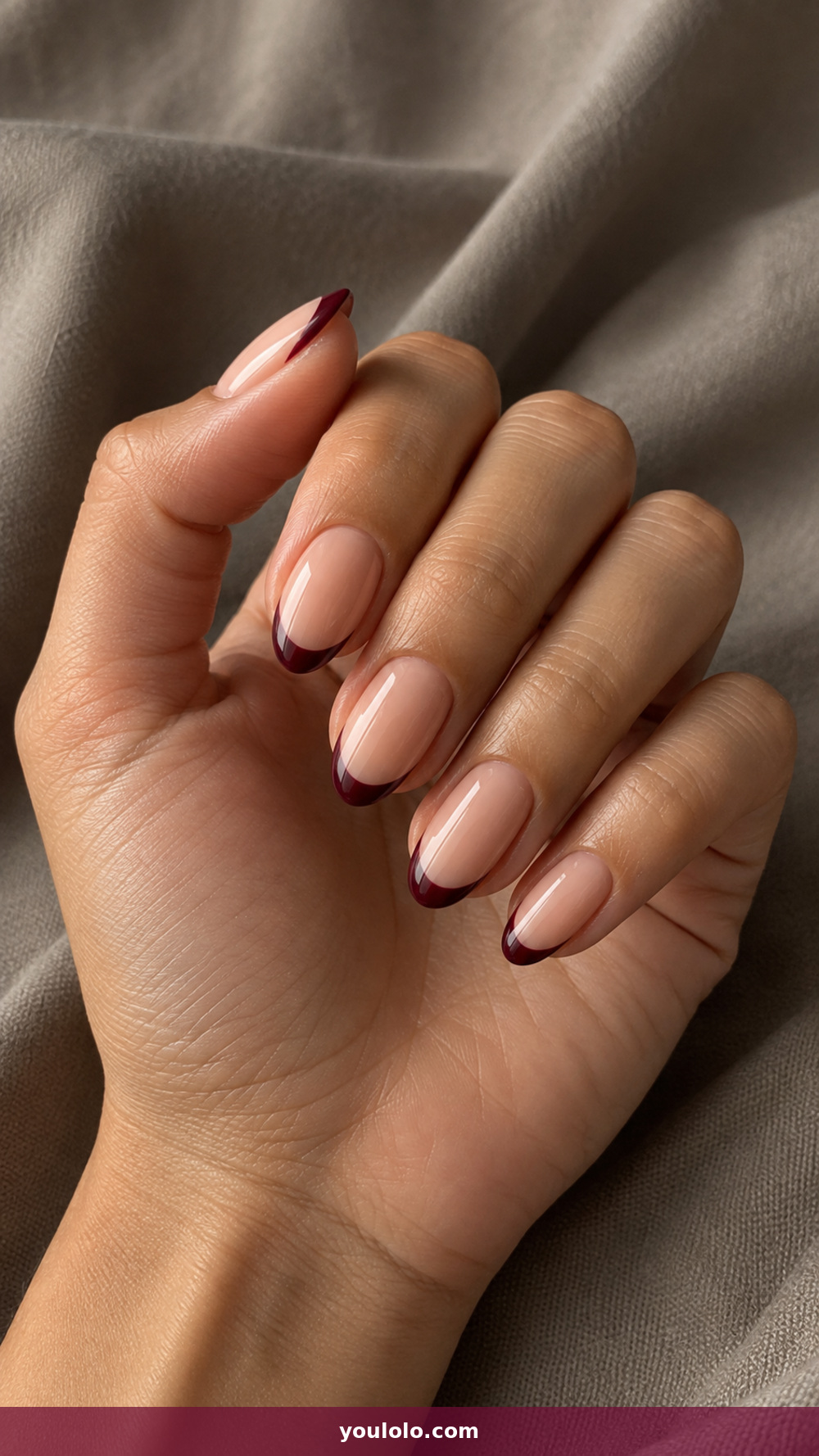 Peach Nails idea 6: Peach and Burgundy French in a realistic fall manicure