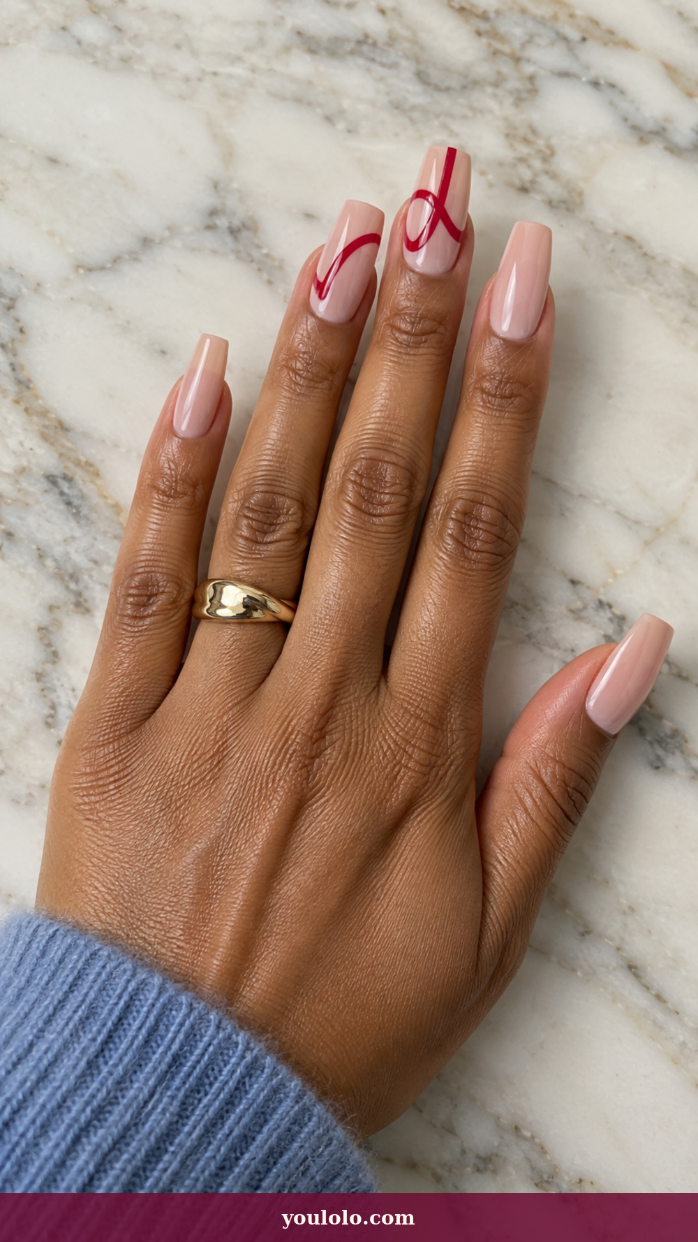 Long Square Nails idea 6: Red Editorial Type on a realistic feminine hand