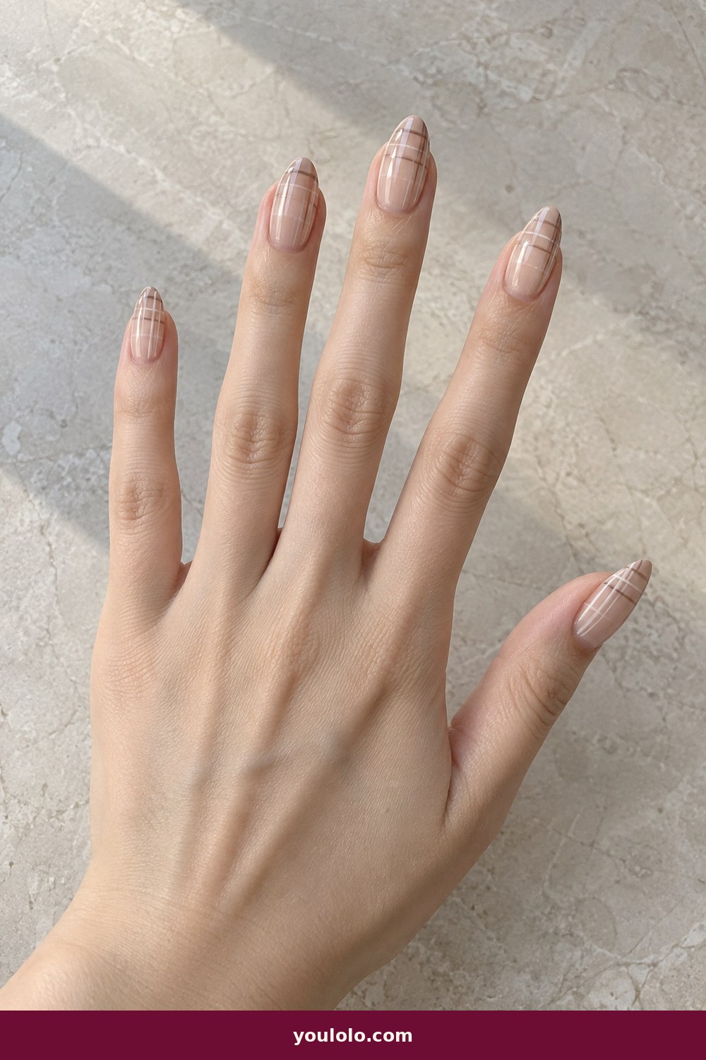 Burberry Nails idea 6: Sheer Plaid Veil