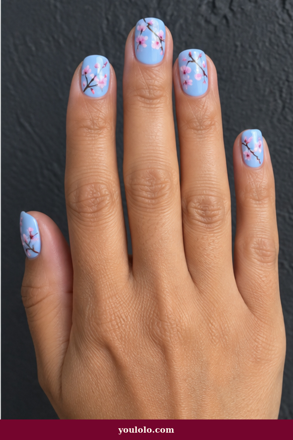 Sky Blue Blossom Nails Cherry Blossom Nails idea