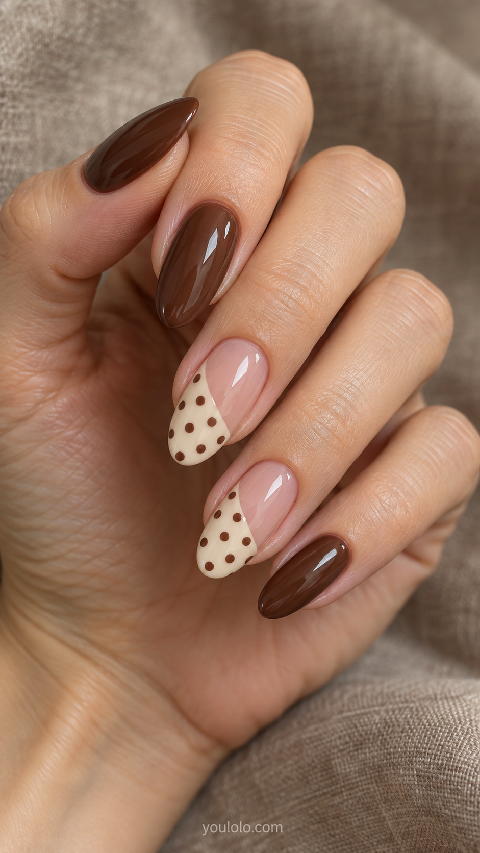 A dotted half-nail design manicure