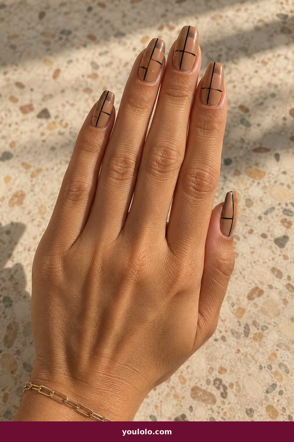 Burberry Nails idea 7: Camel Chrome Grid