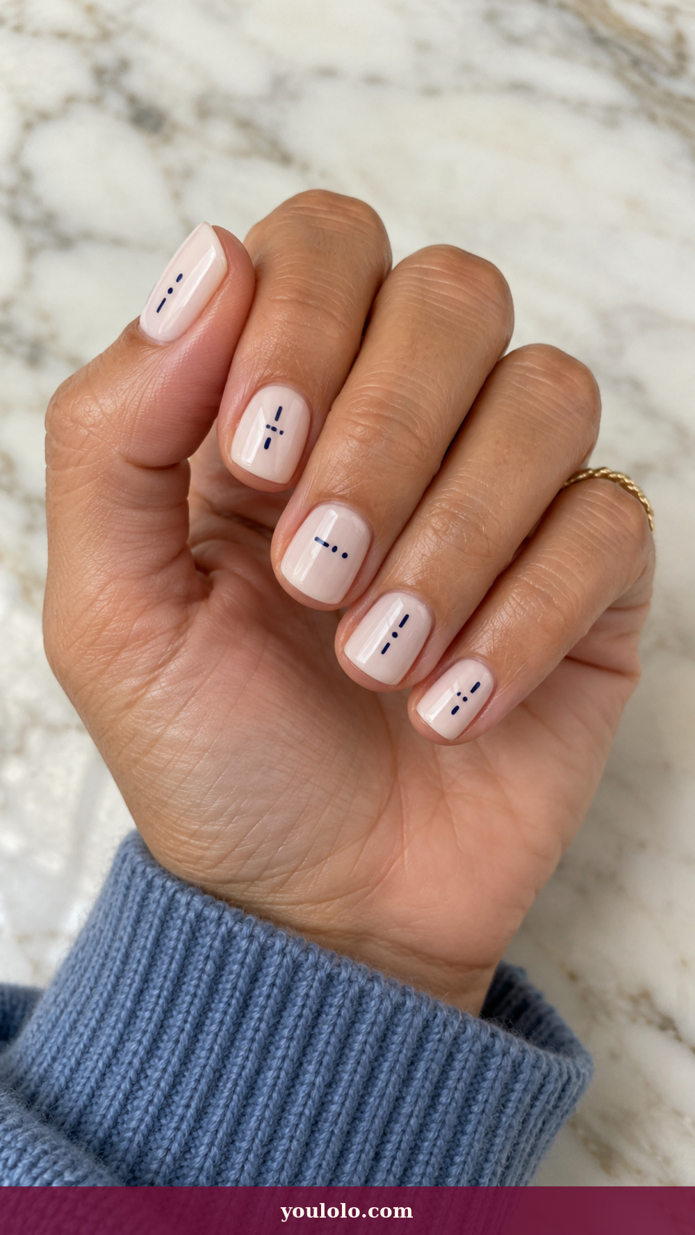 Initial Nails idea 7: Morse Code Initial on a realistic feminine hand