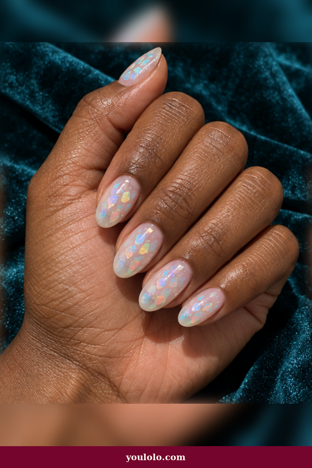 Festival Nails idea 7: opal iridescent shard mosaic manicure