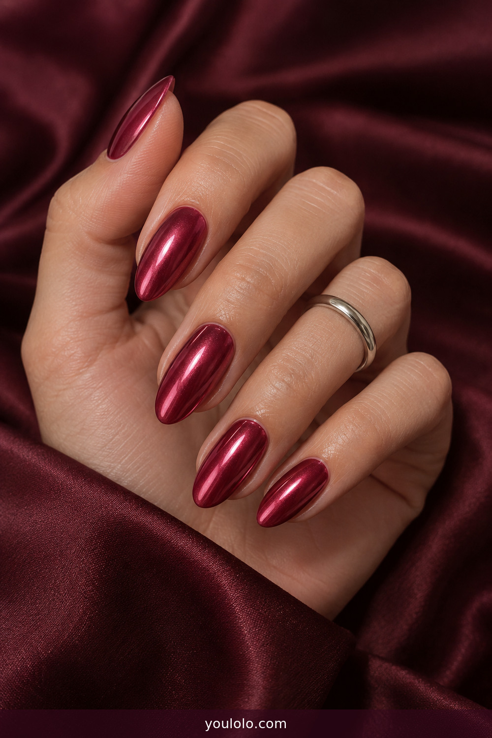 Metallic Raspberry Nails with smooth berry chrome
