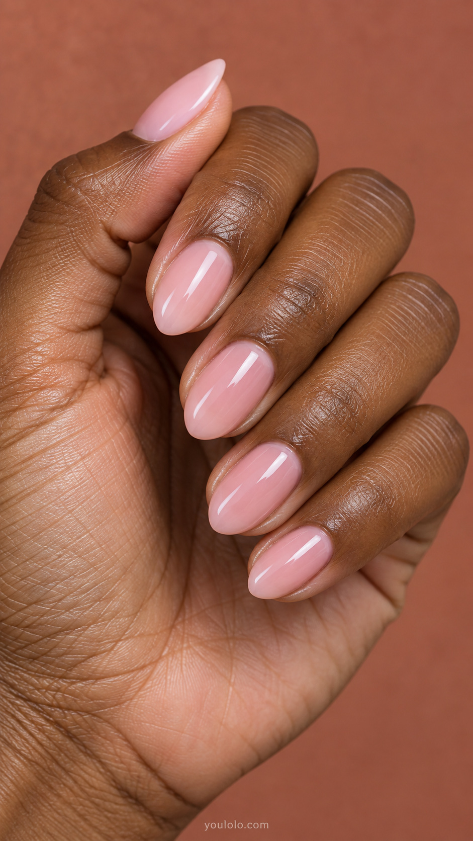 Short soft almonds in petal pink manicure