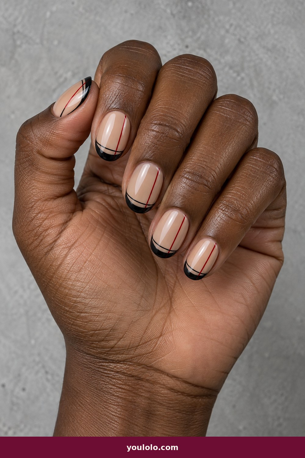 Burberry Nails idea 8: Black French Plaid