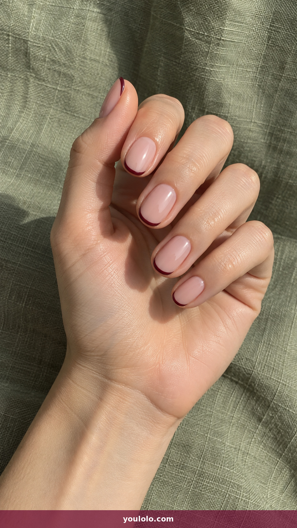 BIAB Nails Inspiration idea 8: Burgundy Micro-French in a realistic fall manicure