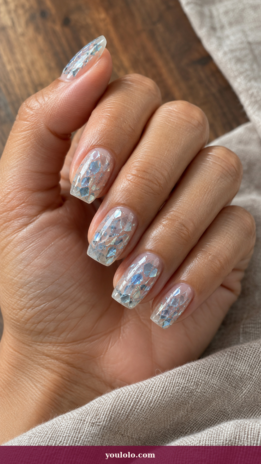 Douyin Nails idea 8: Crushed Ice Mosaic on a realistic feminine hand