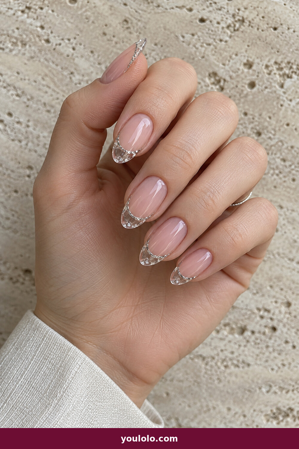 Glass Nails idea 8: Crystal Edge French