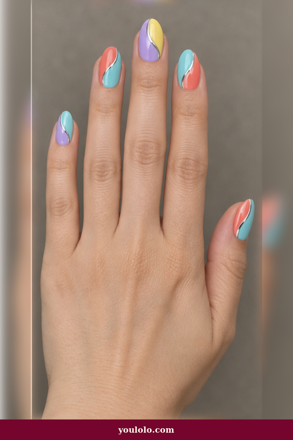 Dynamite Retro Color Blocks BTS Nails idea