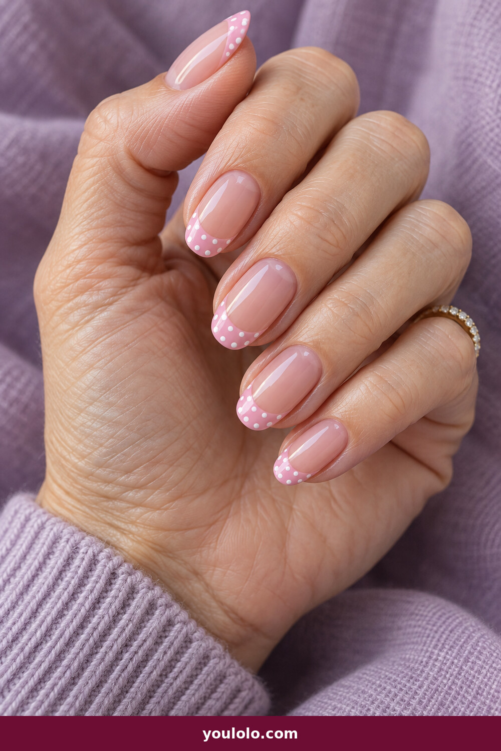Pink Summer Nails idea 8: Polka Dot French