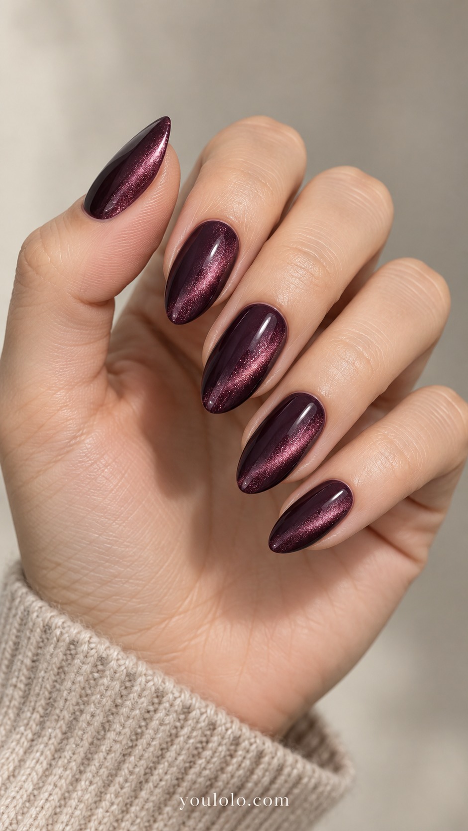 plum cat eye nails — Side-Swept Mulberry