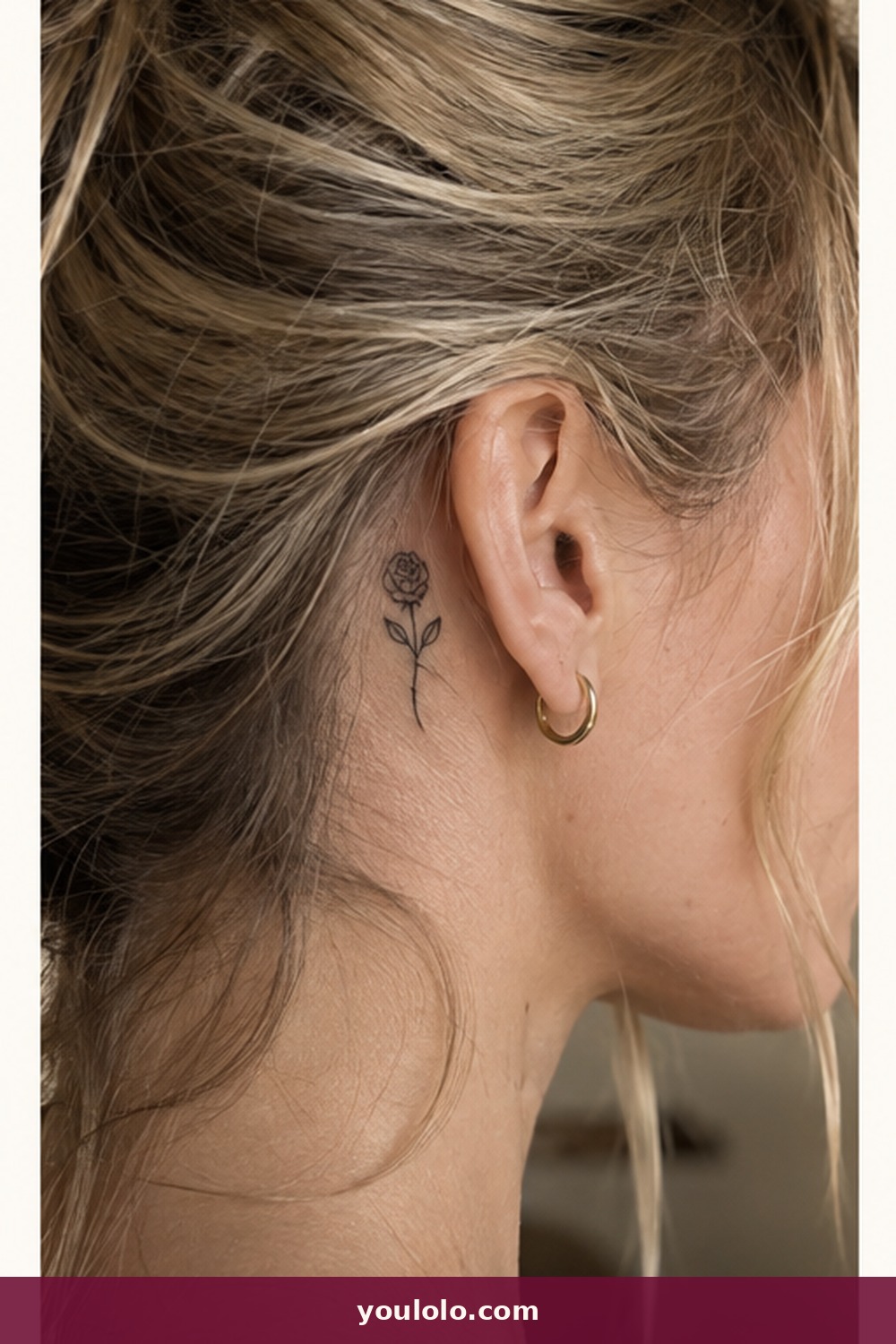 Single Tiny Rose — idea 8 from Behind the Ear Tattoos for Women