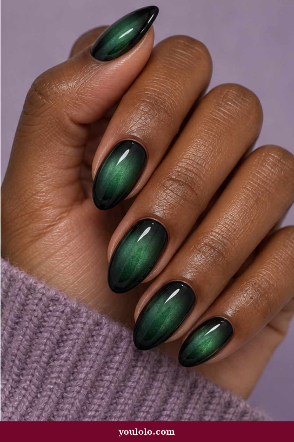 Emerald Green Nails idea 8: Smoky Emerald Aura