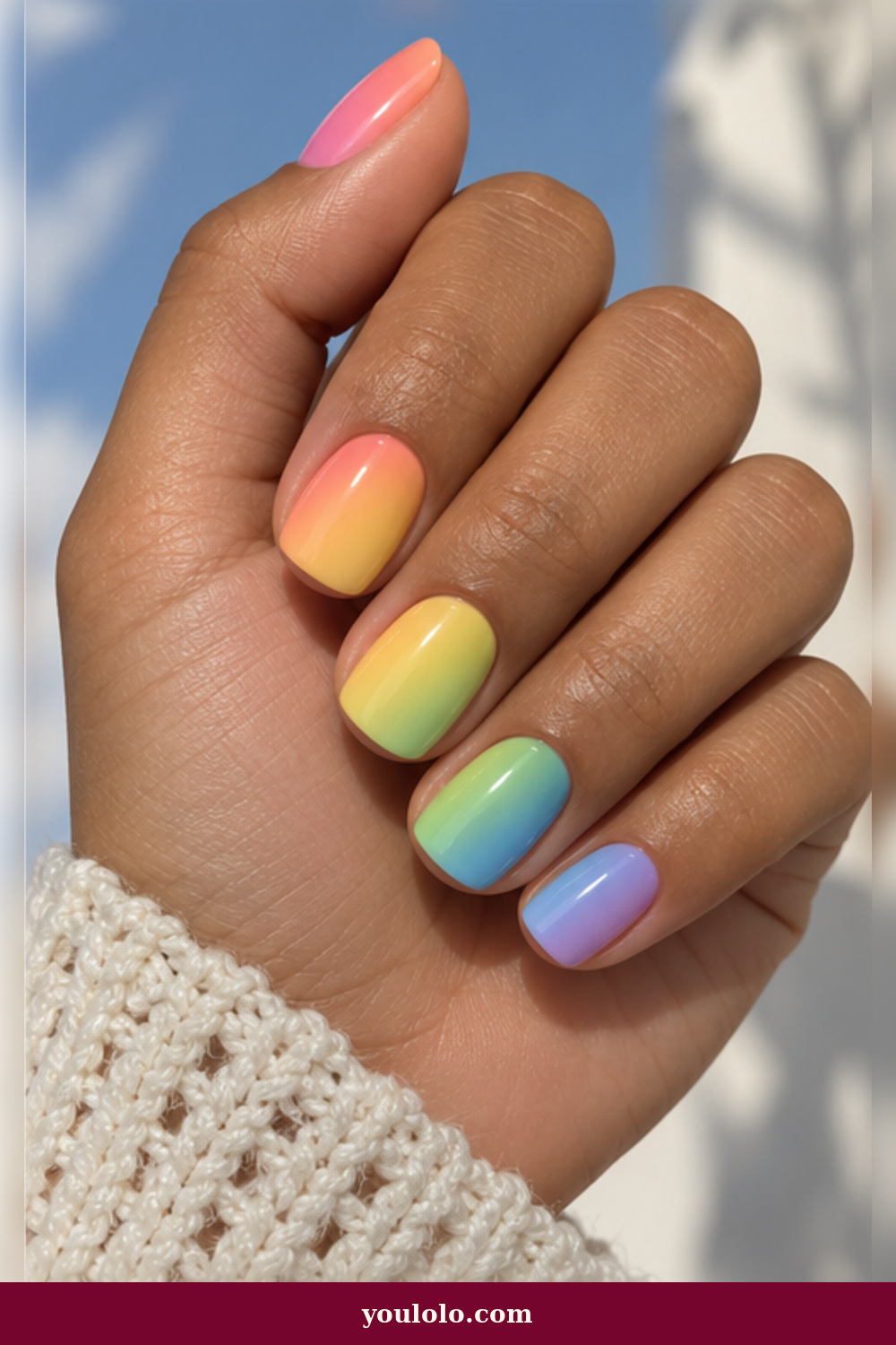 Sorbet Two-Tone Fade Rainbow Nails idea