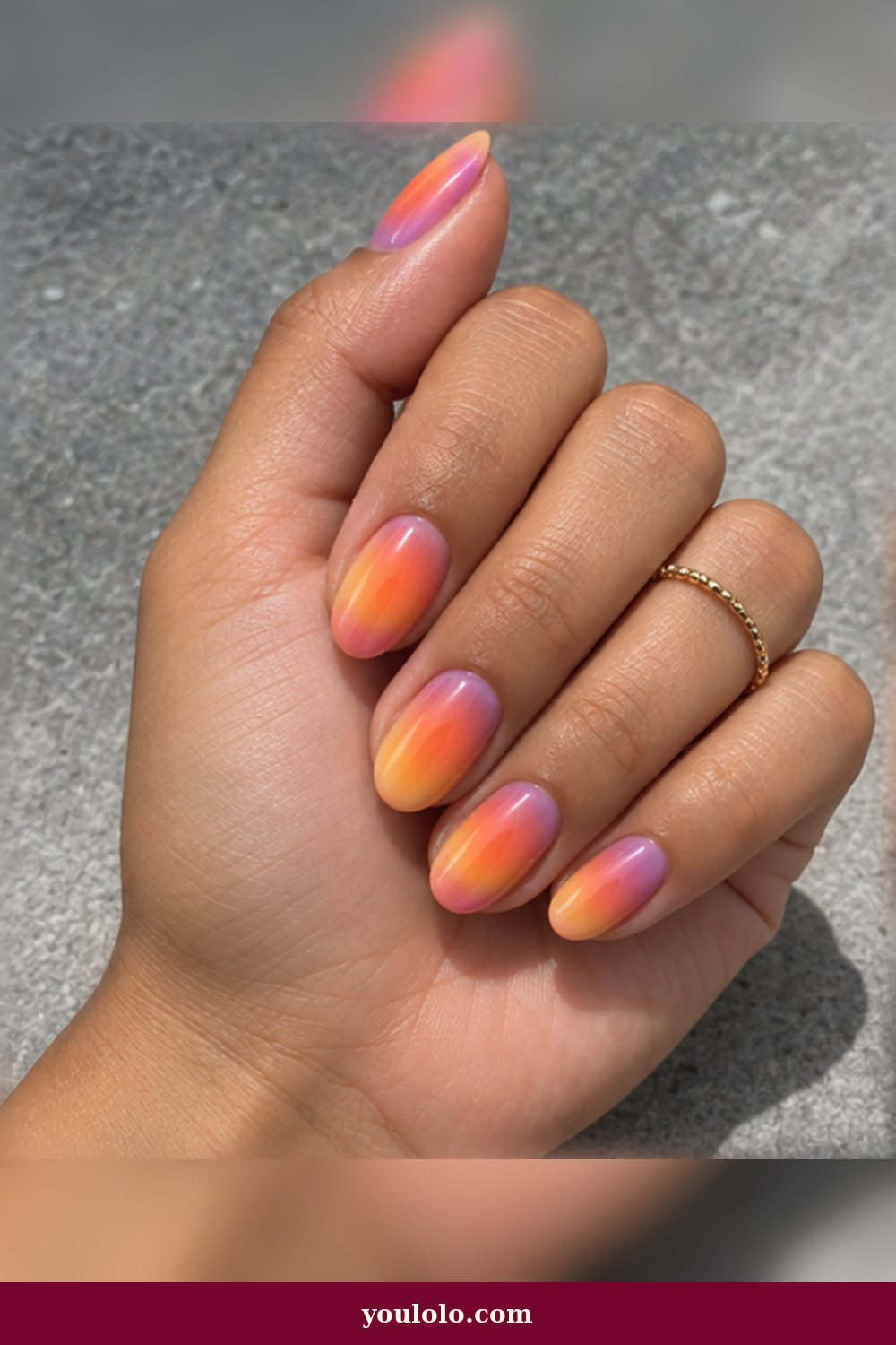 Festival Nails idea 8: orange pink and violet sunset aura nails