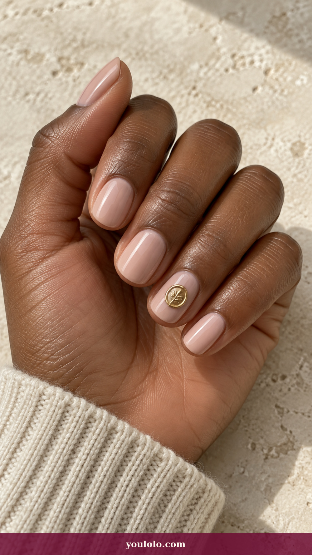Princess Nails idea 8: Tiny Gold Wax Seal on a realistic feminine hand
