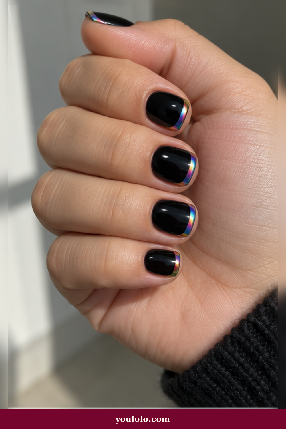 Black With Rainbow Chrome Edges Rainbow Nails idea