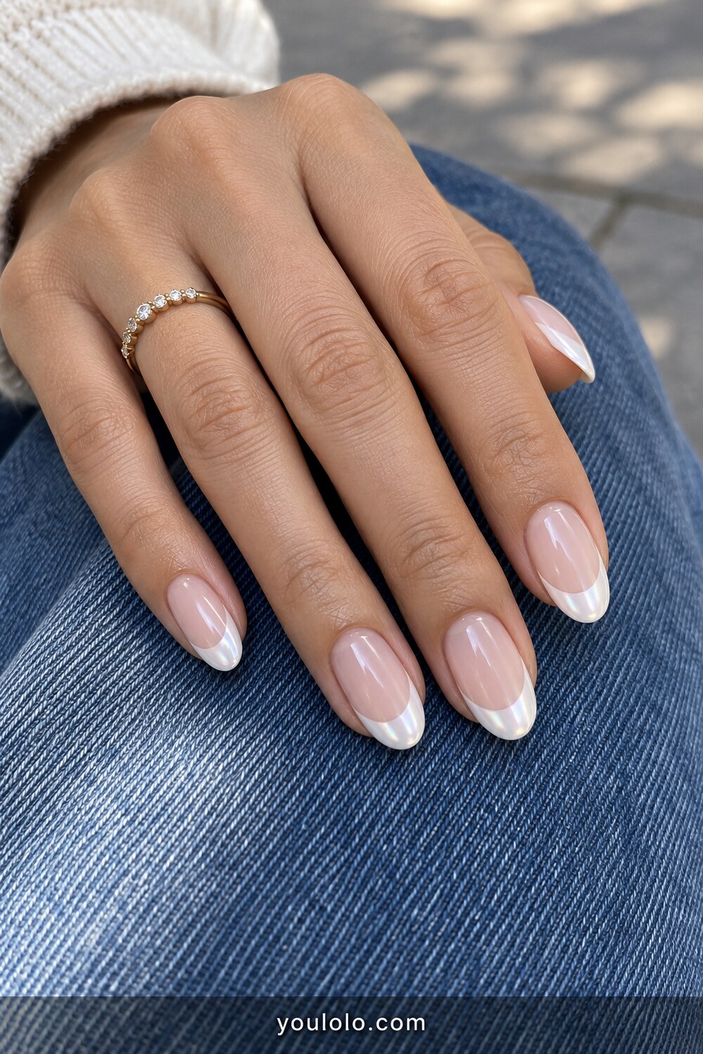 Milky White Chrome Nails with pearly French tips