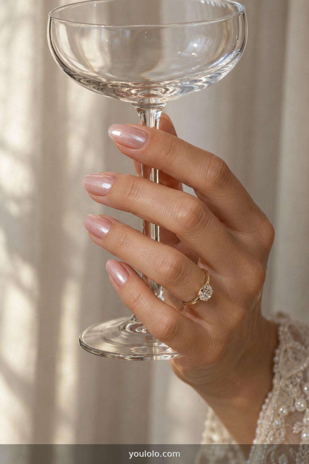 Pearl glazed sheer pink oval nails
