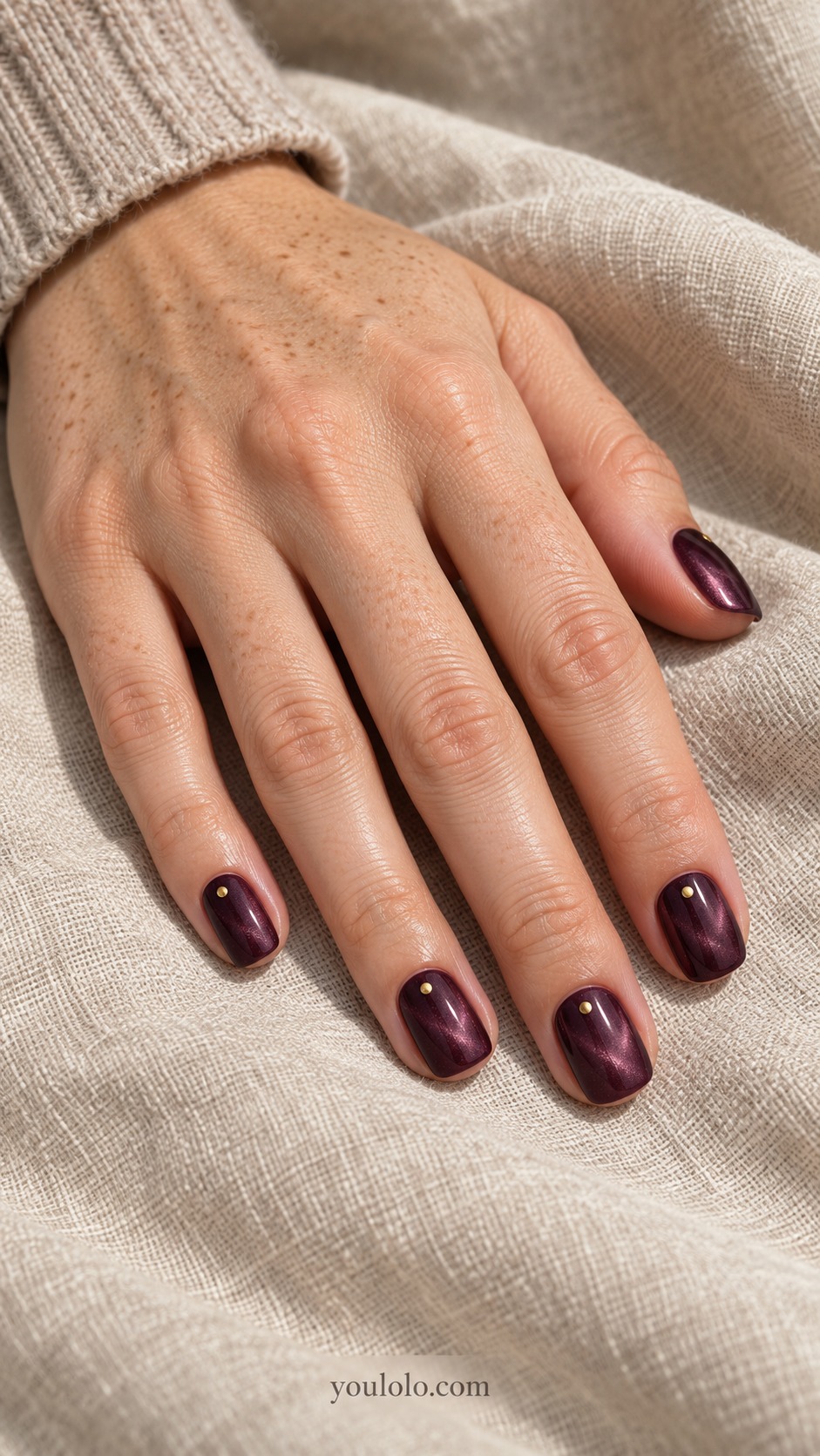 plum cat eye nails — Plum Gold Cuticle Dots