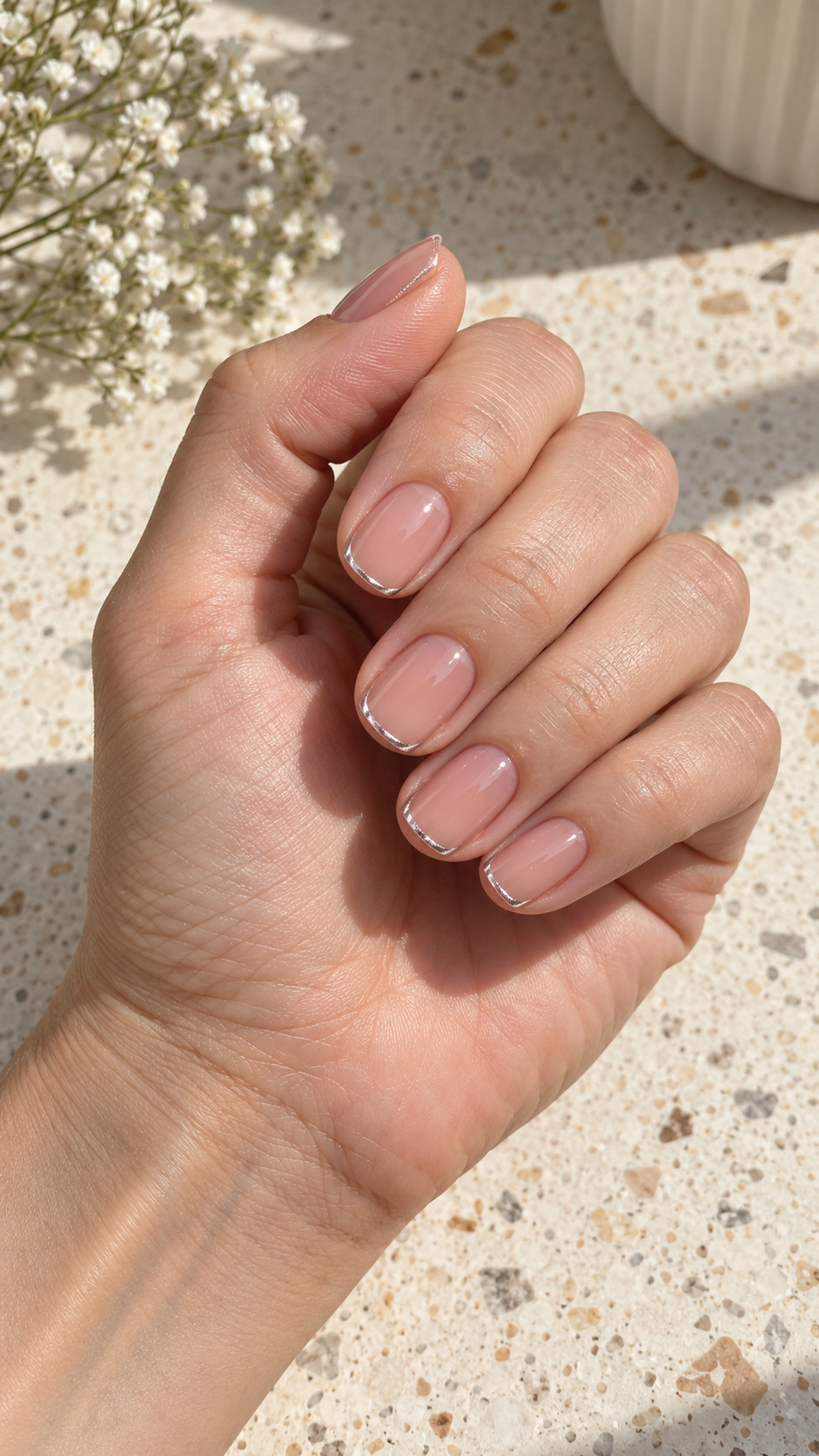 Italian Manicure idea 9: Silver Whisper manicure on a realistic feminine hand