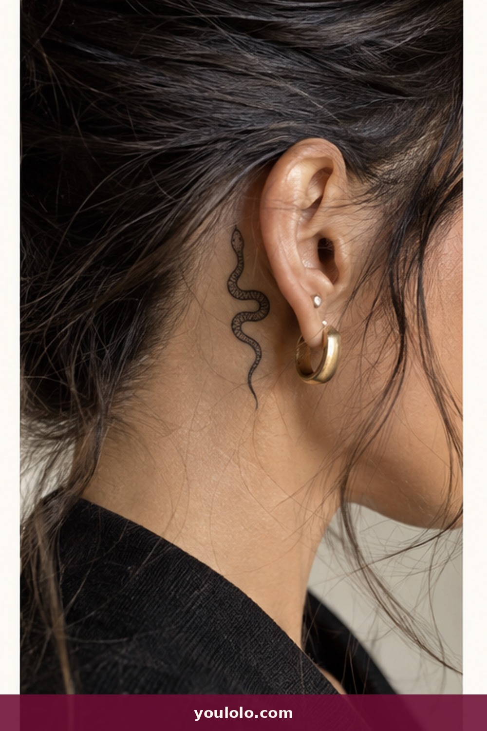 Slender Curved Snake — idea 9 from Behind the Ear Tattoos for Women