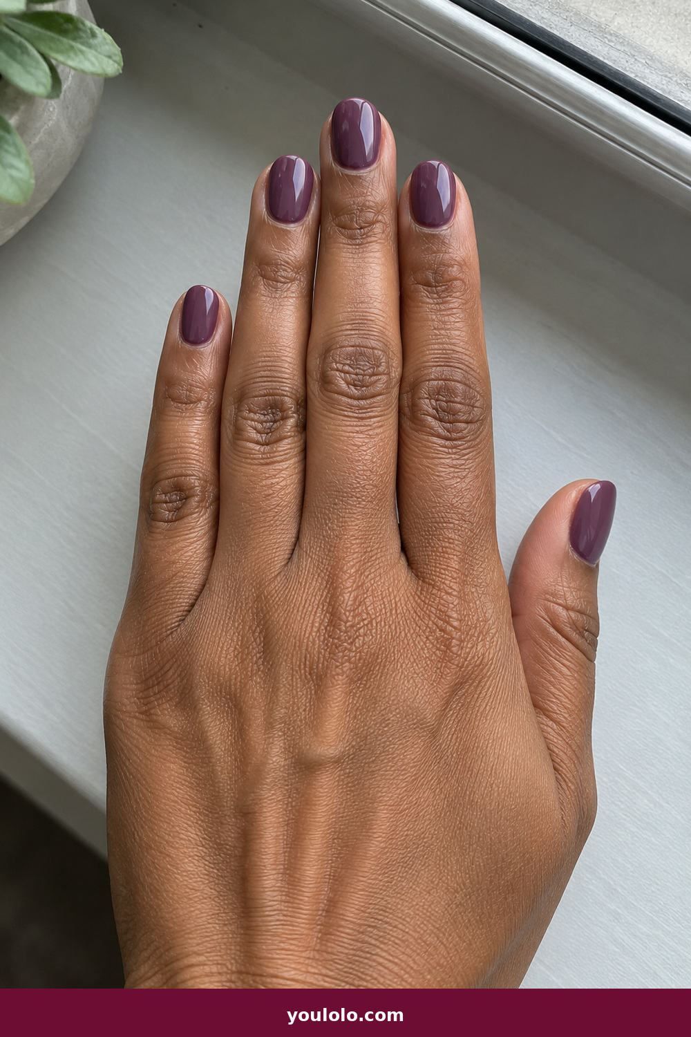 Work Nails idea 9: Soft Plum Solid, short oval nails in sophisticated dusty plum cream
