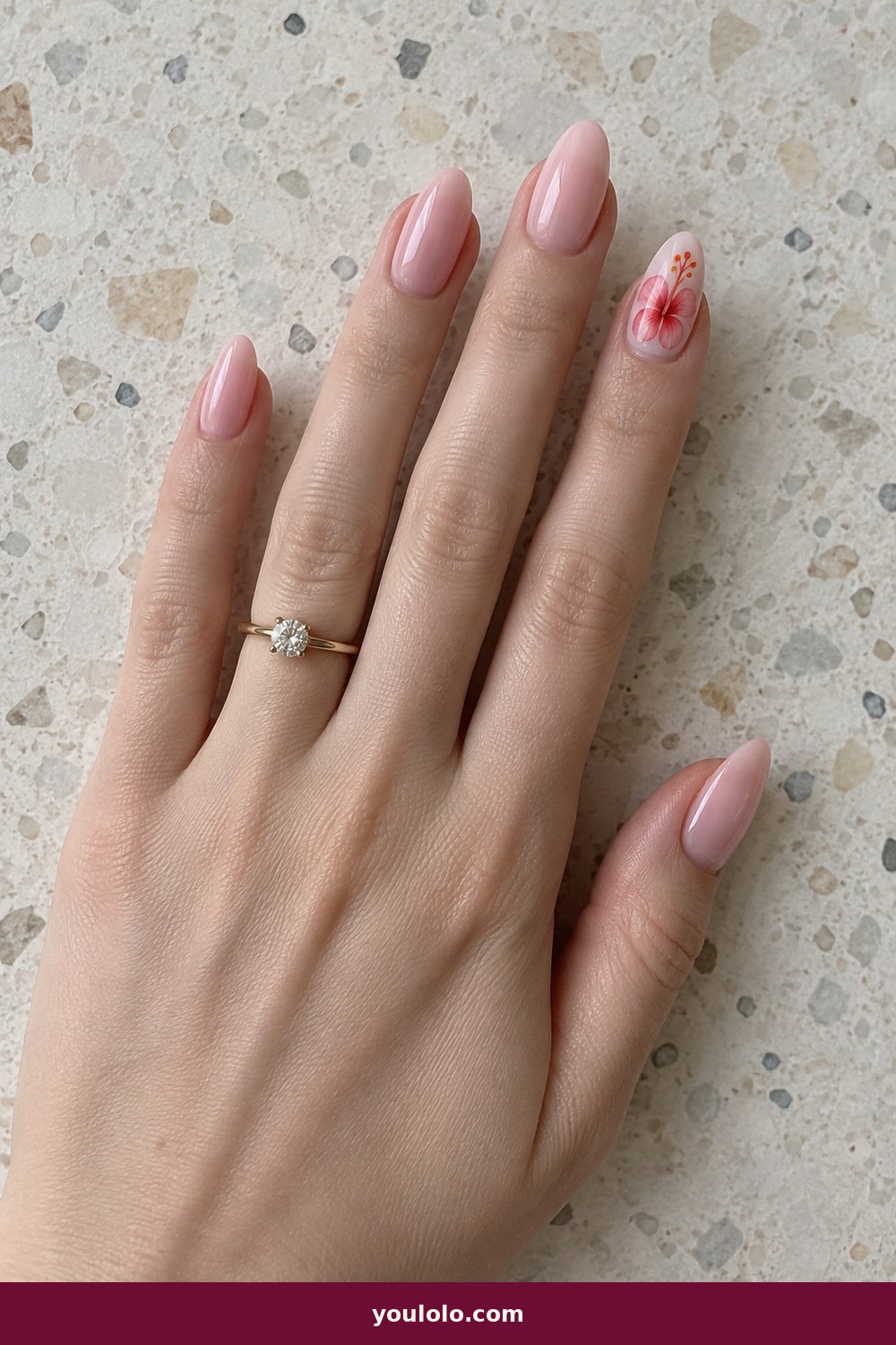 Cruise Nails idea 9: Tropical Hibiscus Accent
