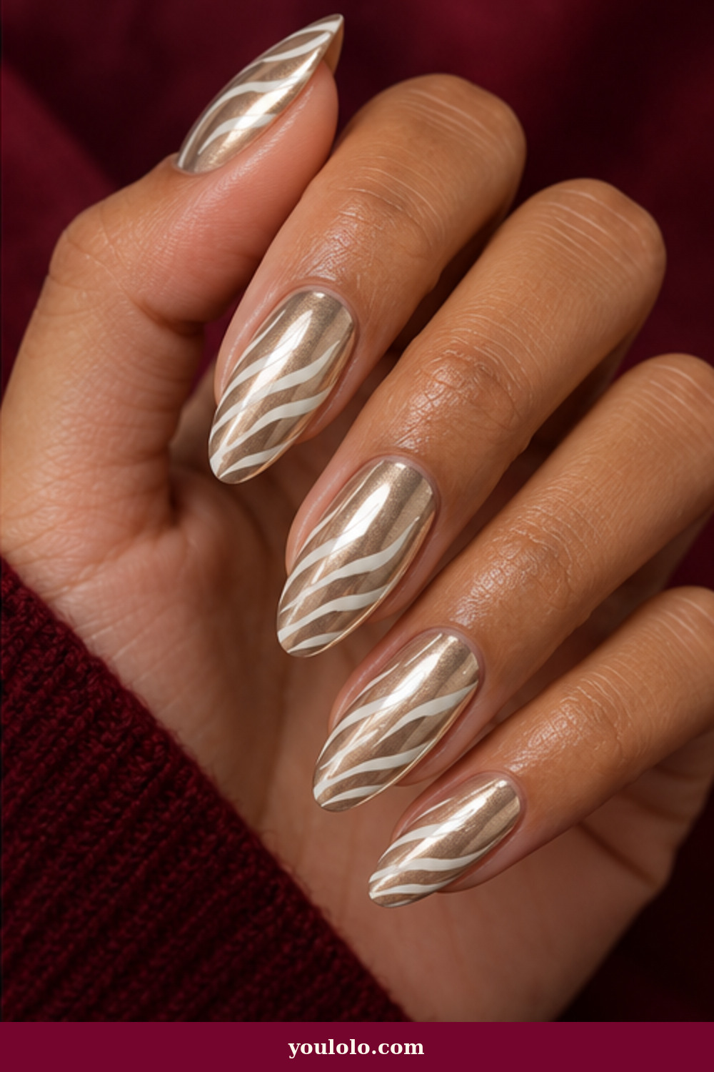 Zebra Print Nails idea 10: Champagne Chrome Zebra