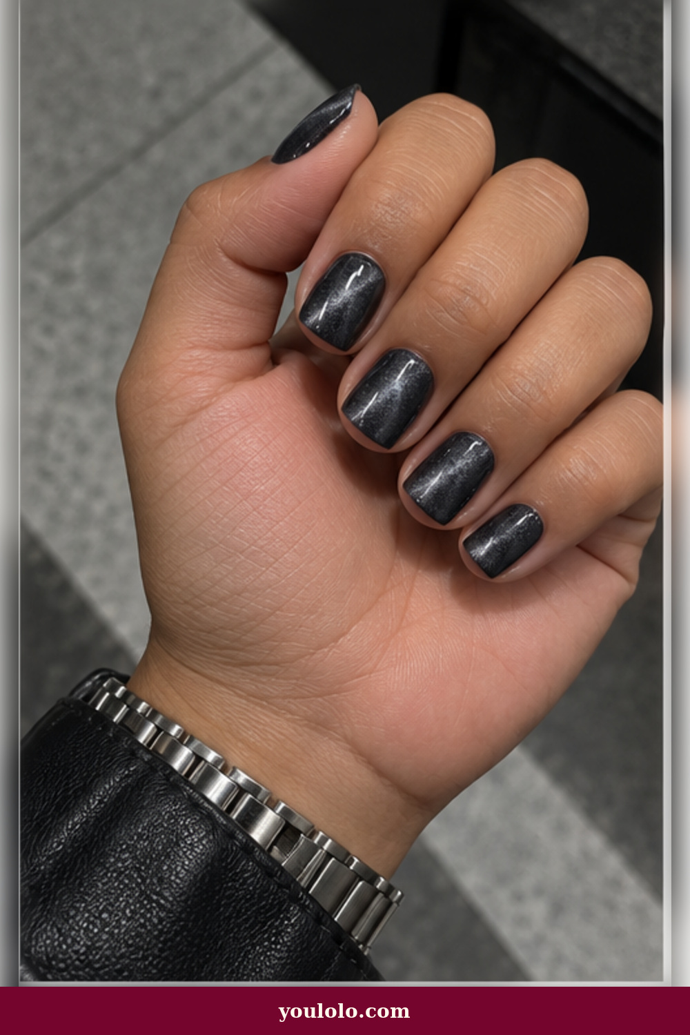 Emo Nails idea 10: short charcoal magnetic velvet nails