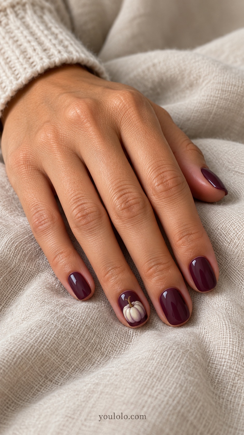 pumpkin nails — Cream Pumpkin on Plum