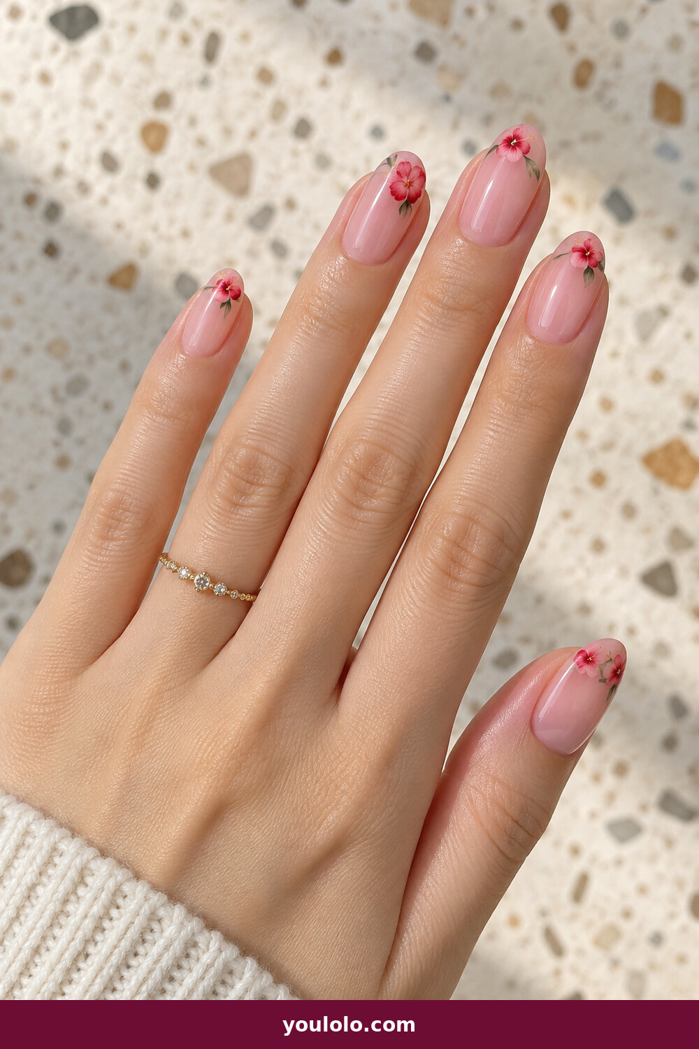 Pink Summer Nails idea 10: Hibiscus Corners