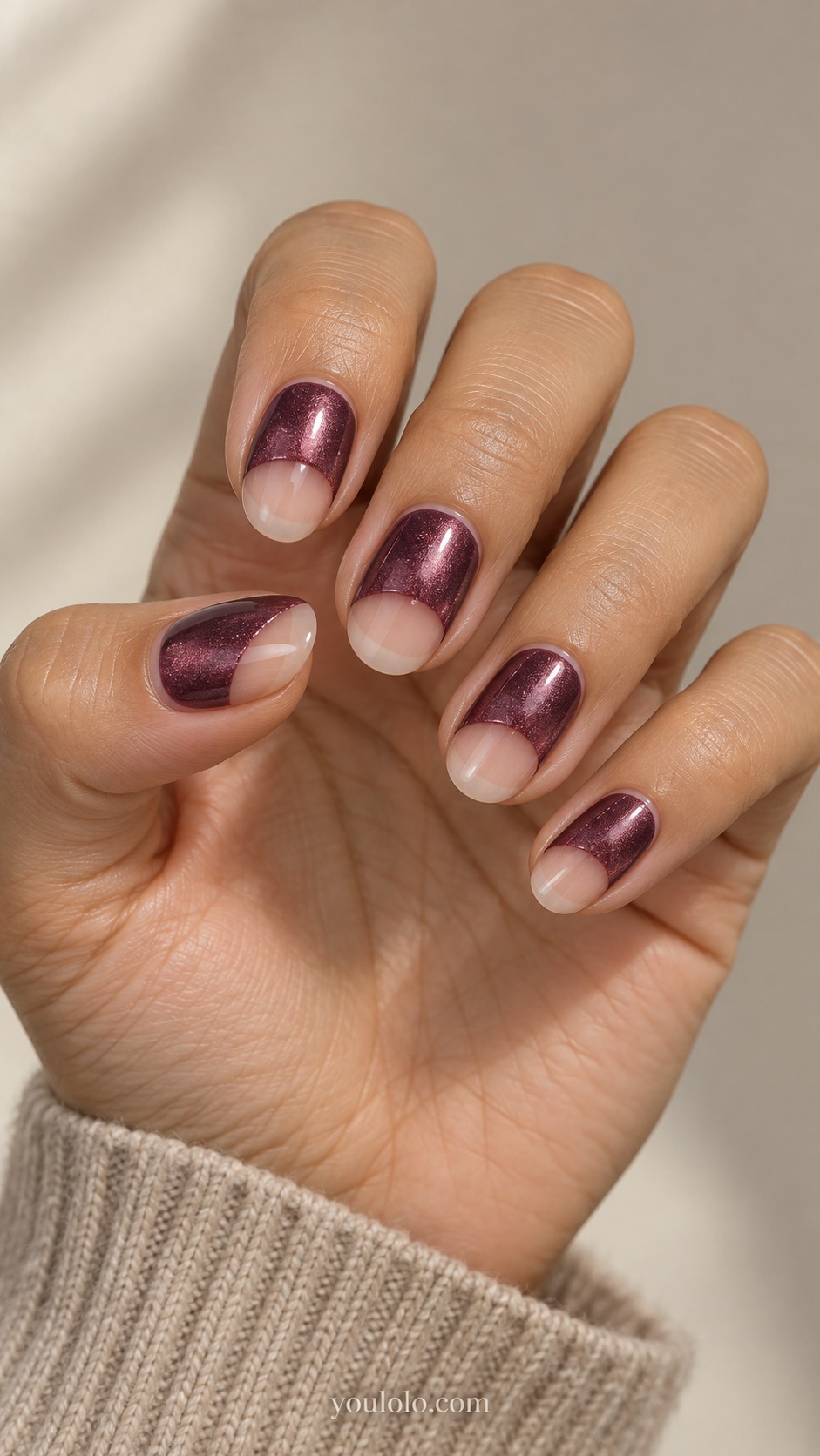 plum cat eye nails — Negative-Space Plum Arches