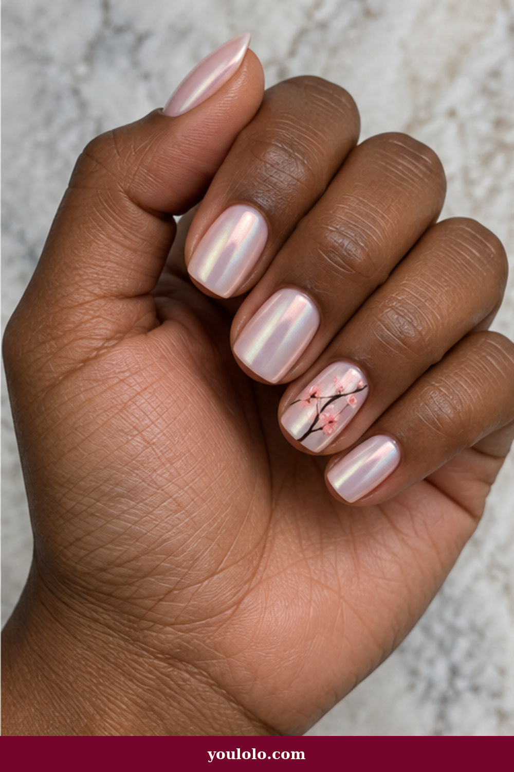 Pearl Chrome Sakura Cherry Blossom Nails idea
