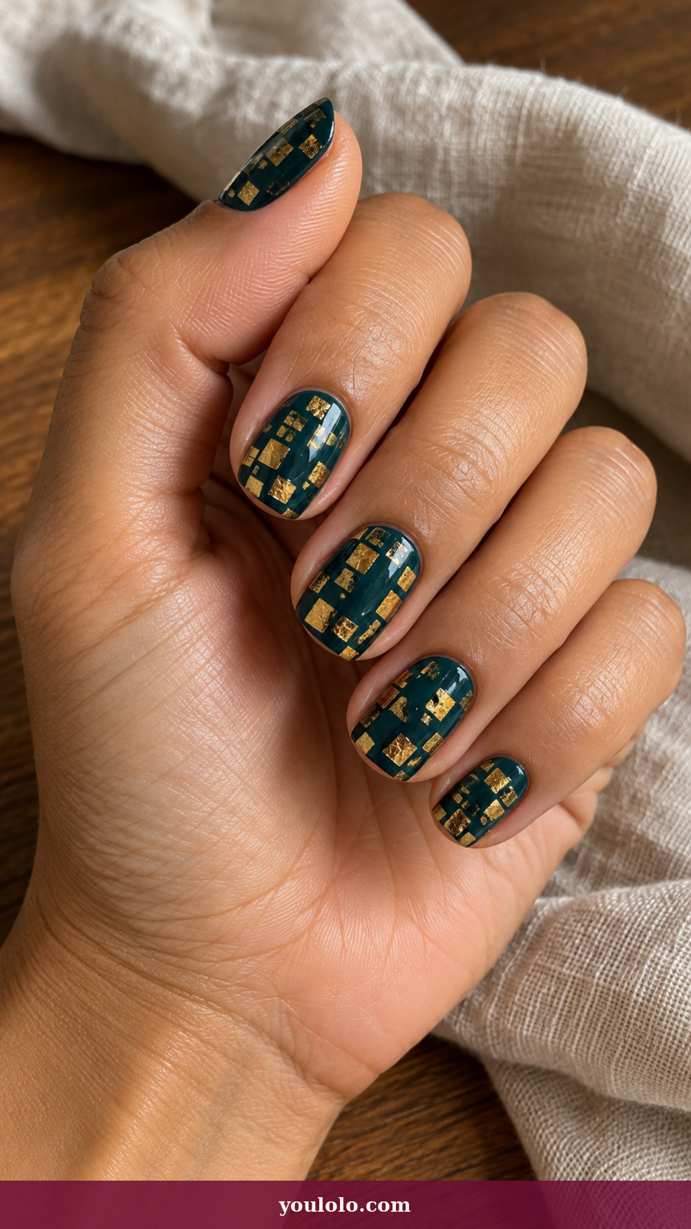 Italy Nails idea 10: Ravenna Gold Tesserae on a realistic feminine hand