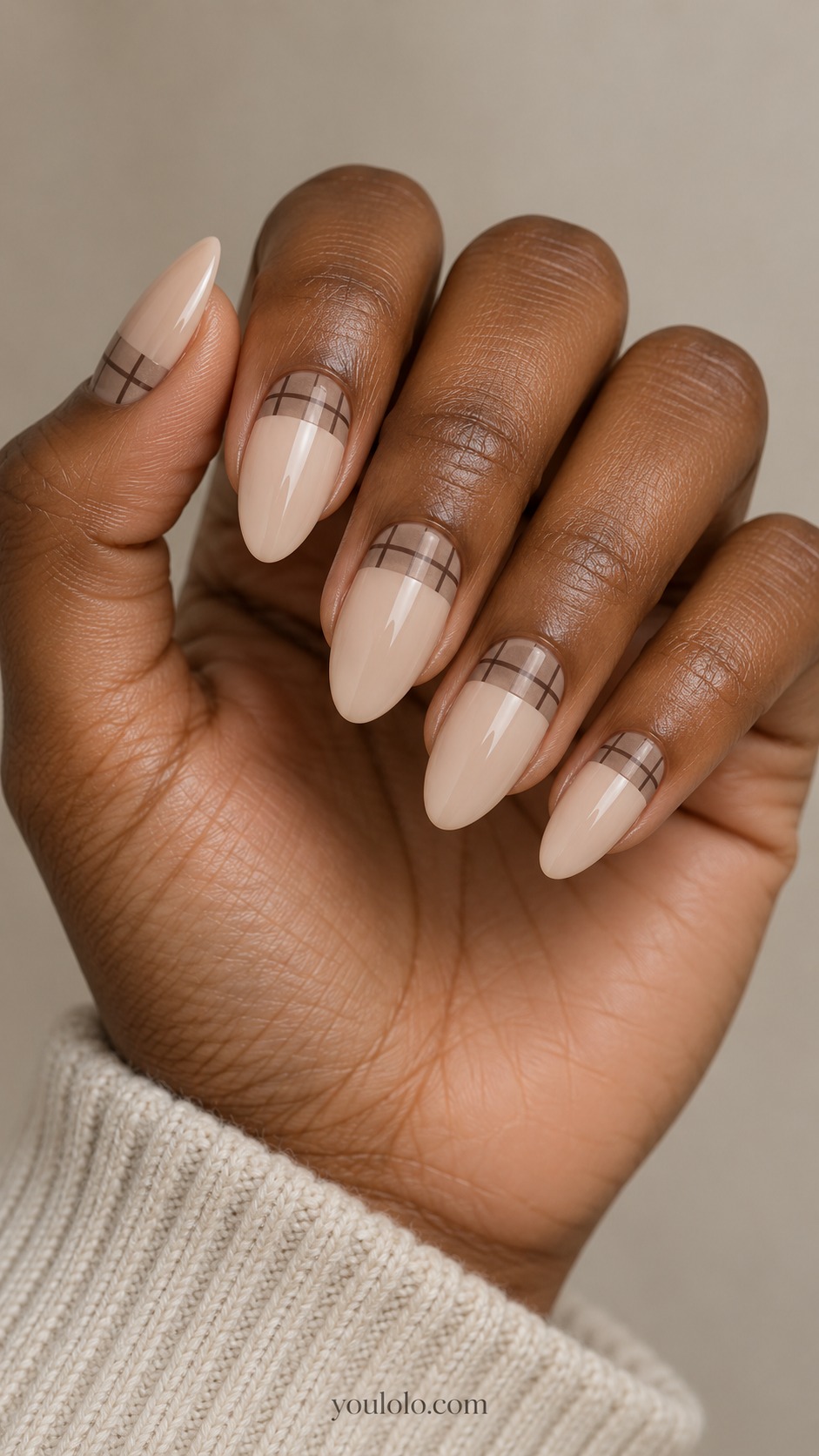 fall plaid nails — Taupe Plaid Cuticle Band