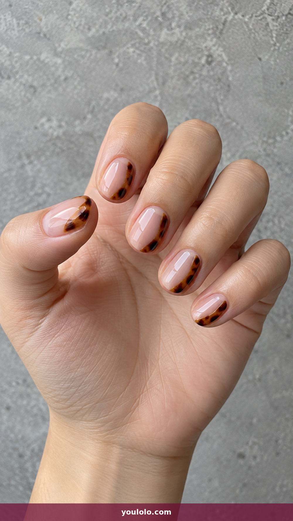 Short Oval Nails idea 10: Tortoiseshell Side Accent in a realistic fall manicure
