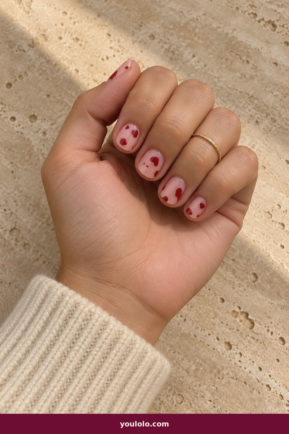 Watercolor Roses — Short Red Nails idea 10