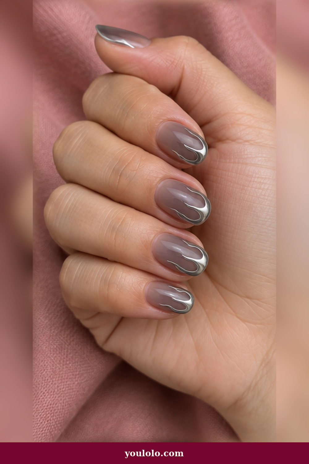 Festival Nails idea 11: silver chrome flame contour nails