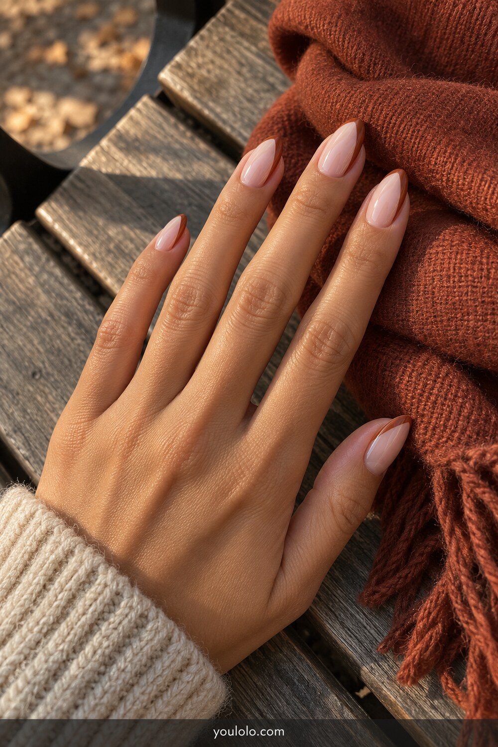 Cinnamon side French Fall Almond Nails