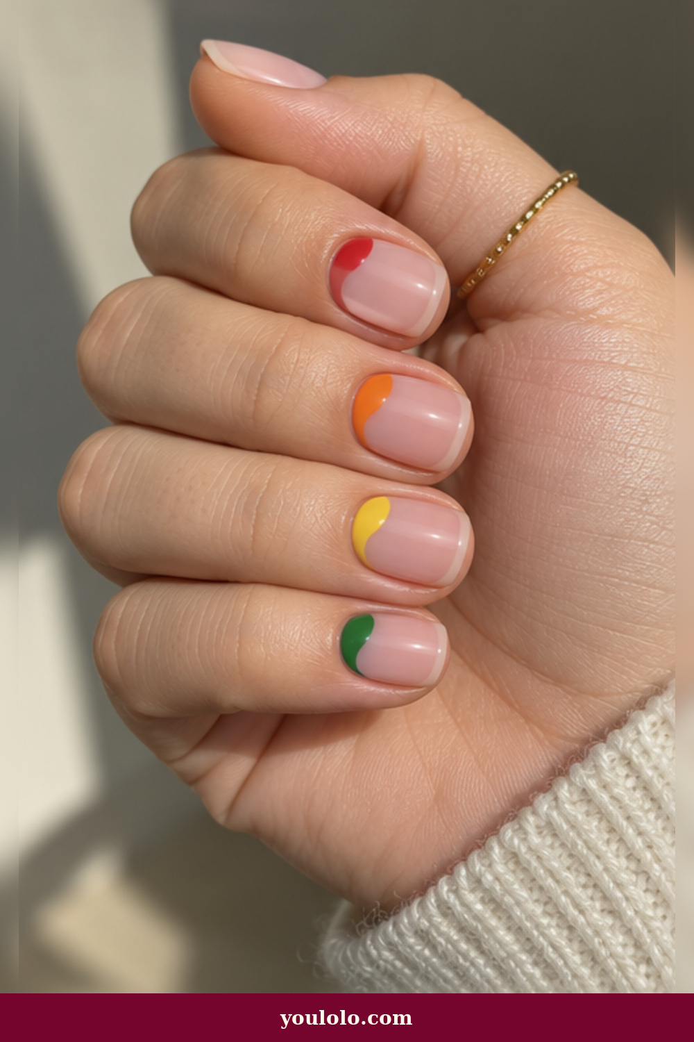 Modern Rainbow Half-Moons Rainbow Nails idea